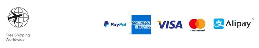 Free shipping worldwide. PayPal, American Express, Visa, Mastercard, Alipay.