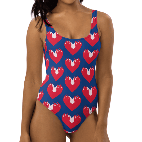 nice hearts swimsuit blue and red